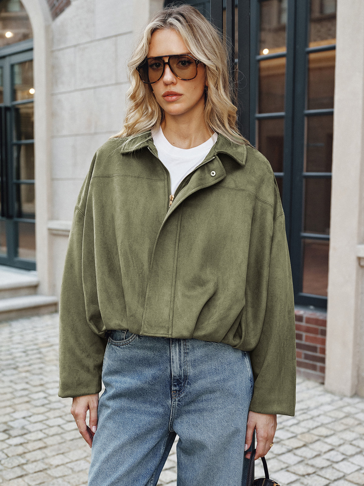 Zip Collar Suede Effect Jacket — Svelte Chic
