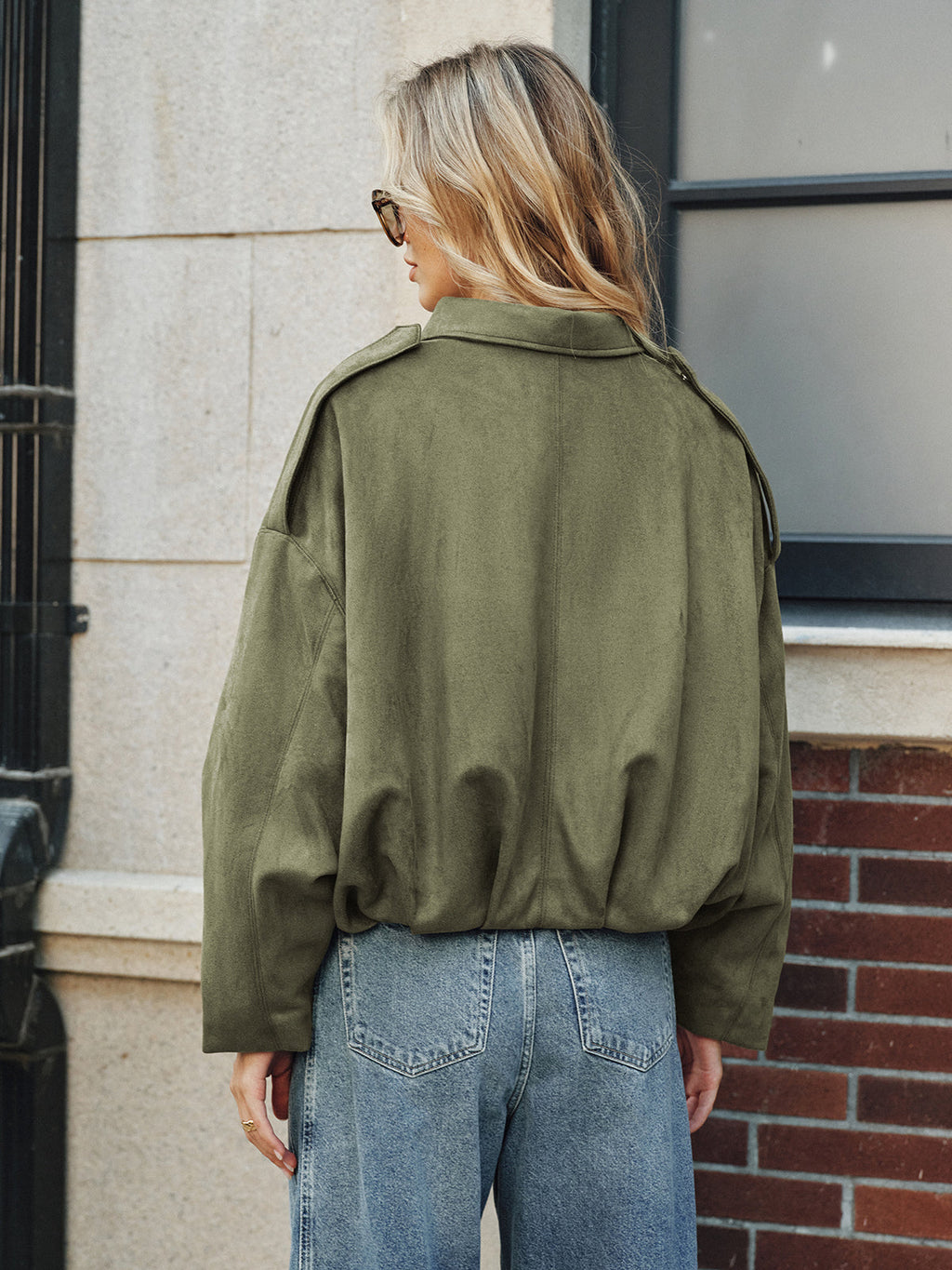 Zip Collar Suede Effect Jacket — Svelte Chic