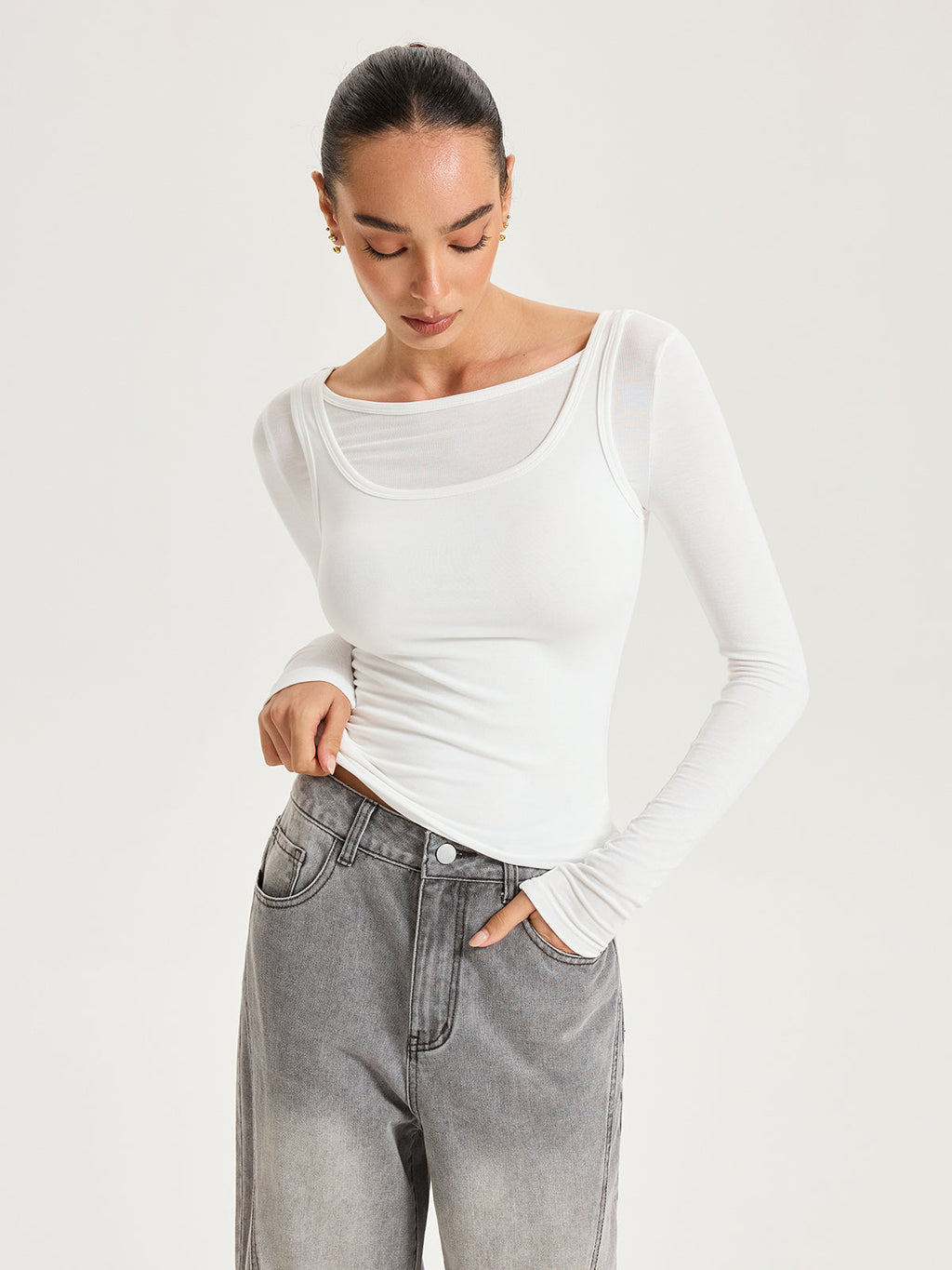 Modal Long Sleeve Top, Set of Two in White — Svelte Chic