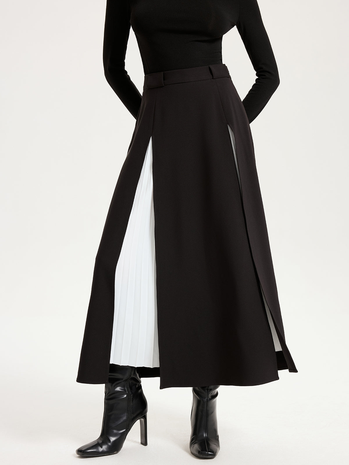 Contrast Twist Maxi Skirt in Black & White — Svelte Chic