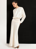 Satin Crew Neck Maxi Dress in Champagne — Svelte Chic