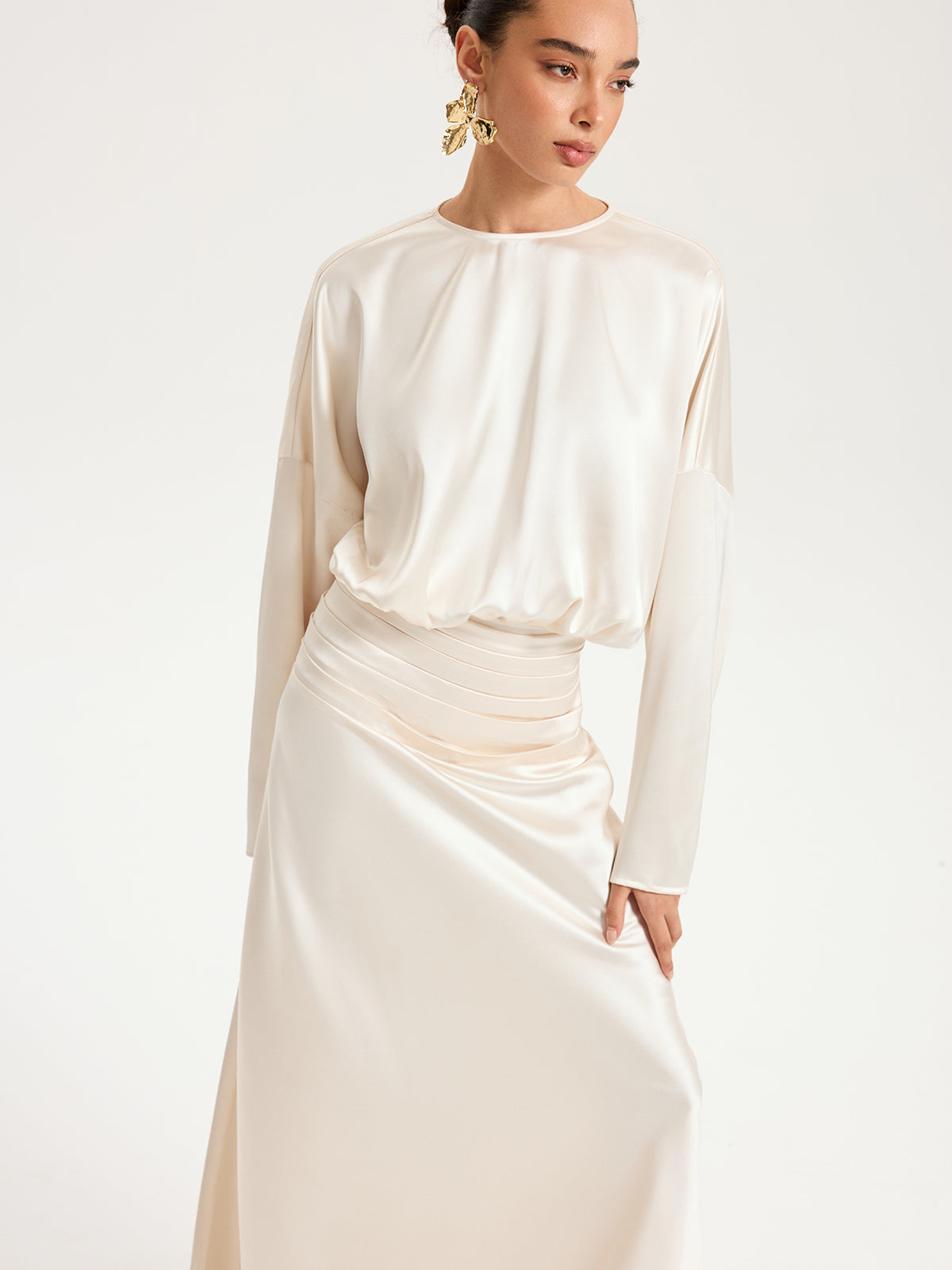 Satin Crew Neck Maxi Dress — Svelte Chic