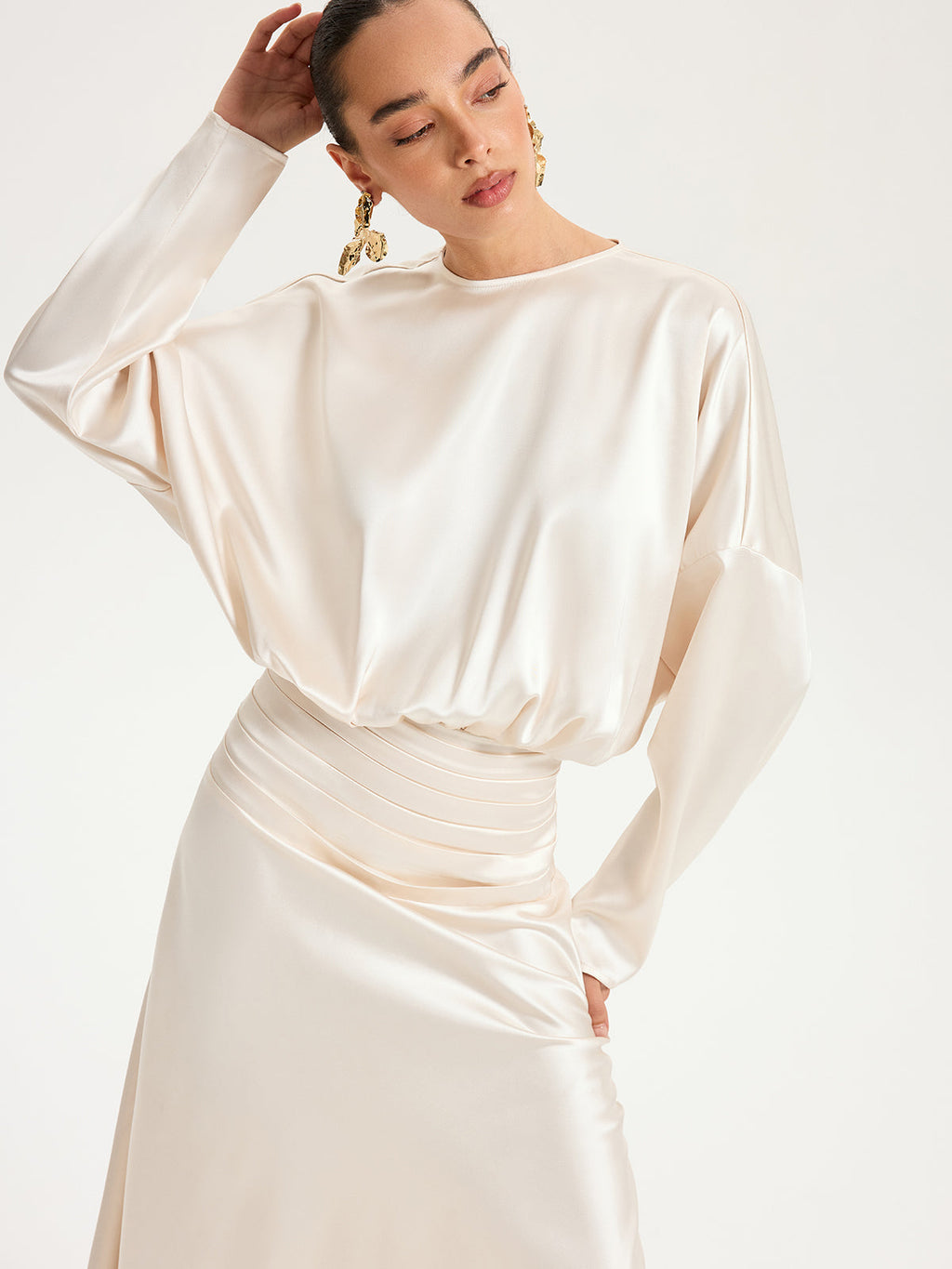 Satin Crew Neck Maxi Dress — Svelte Chic