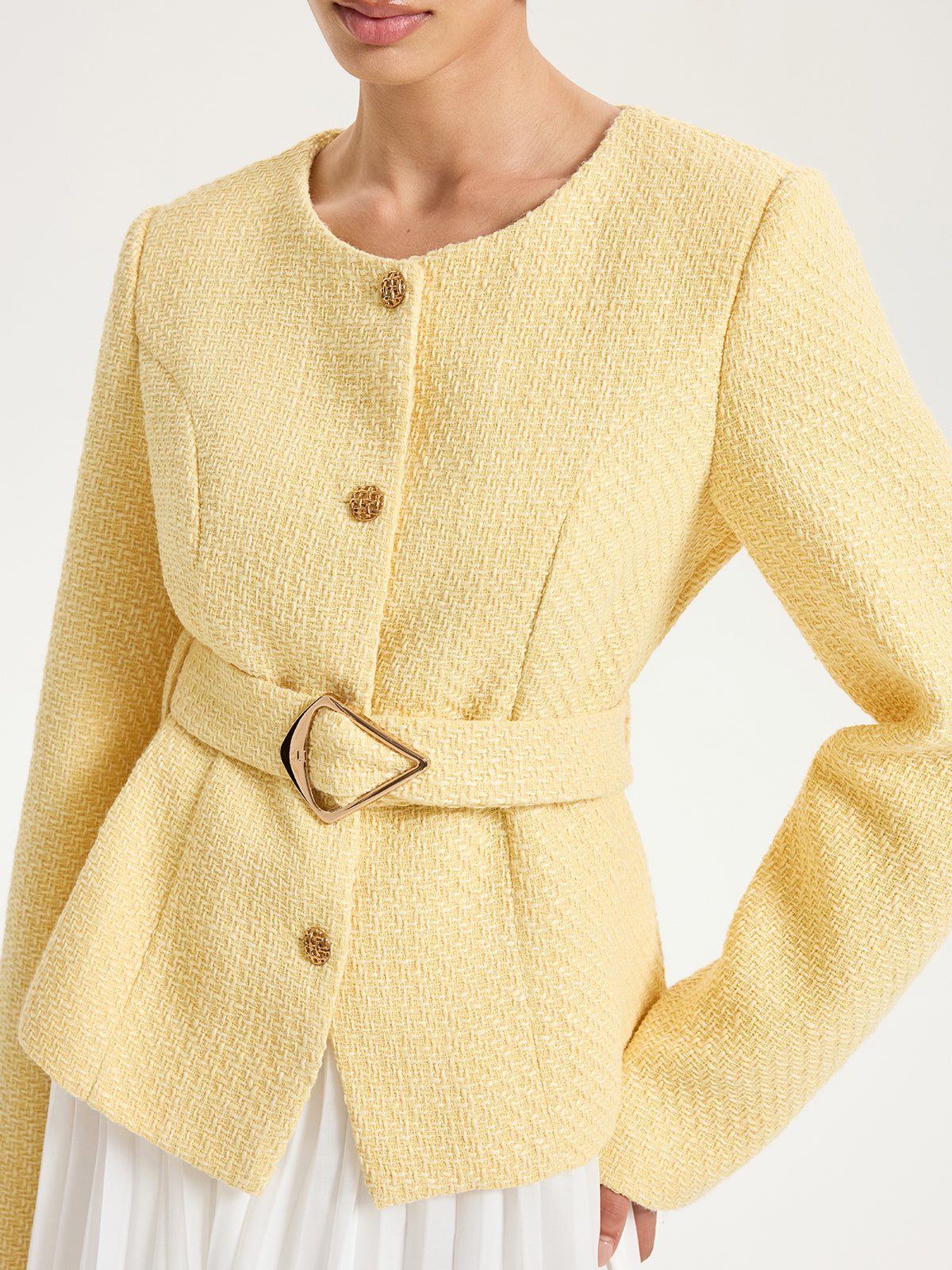 Tweed Belted Button Blazer — Svelte Chic