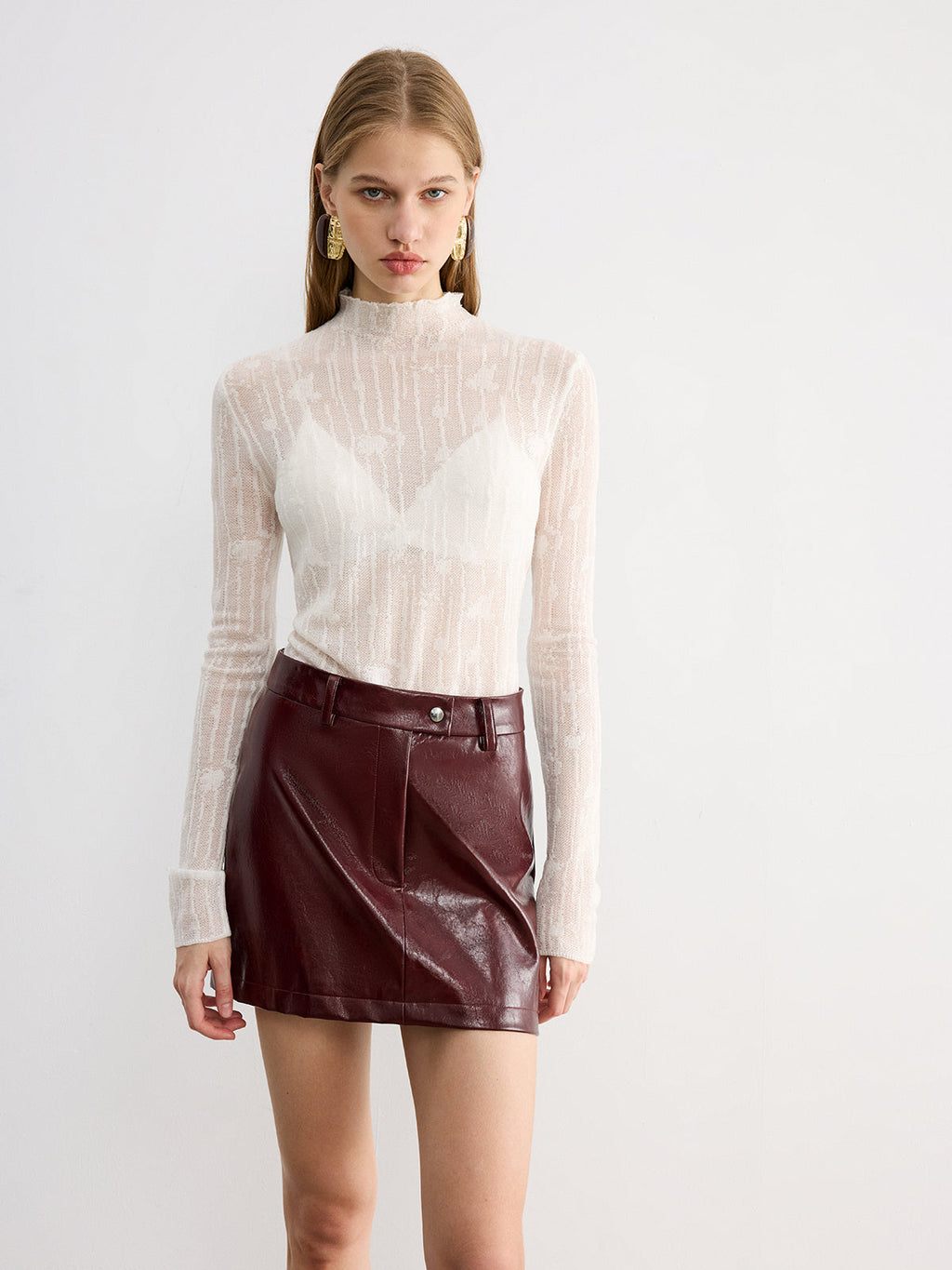 Lace Detail Wool Turtleneck Top — Svelte Chic