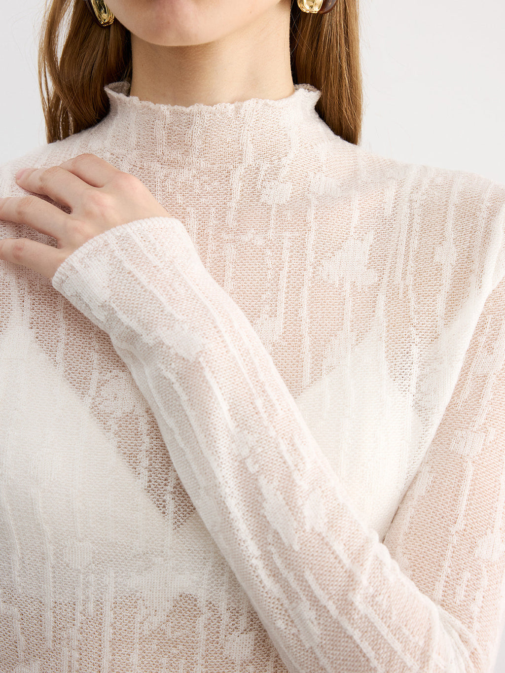 Lace Detail Wool Turtleneck Top — Svelte Chic