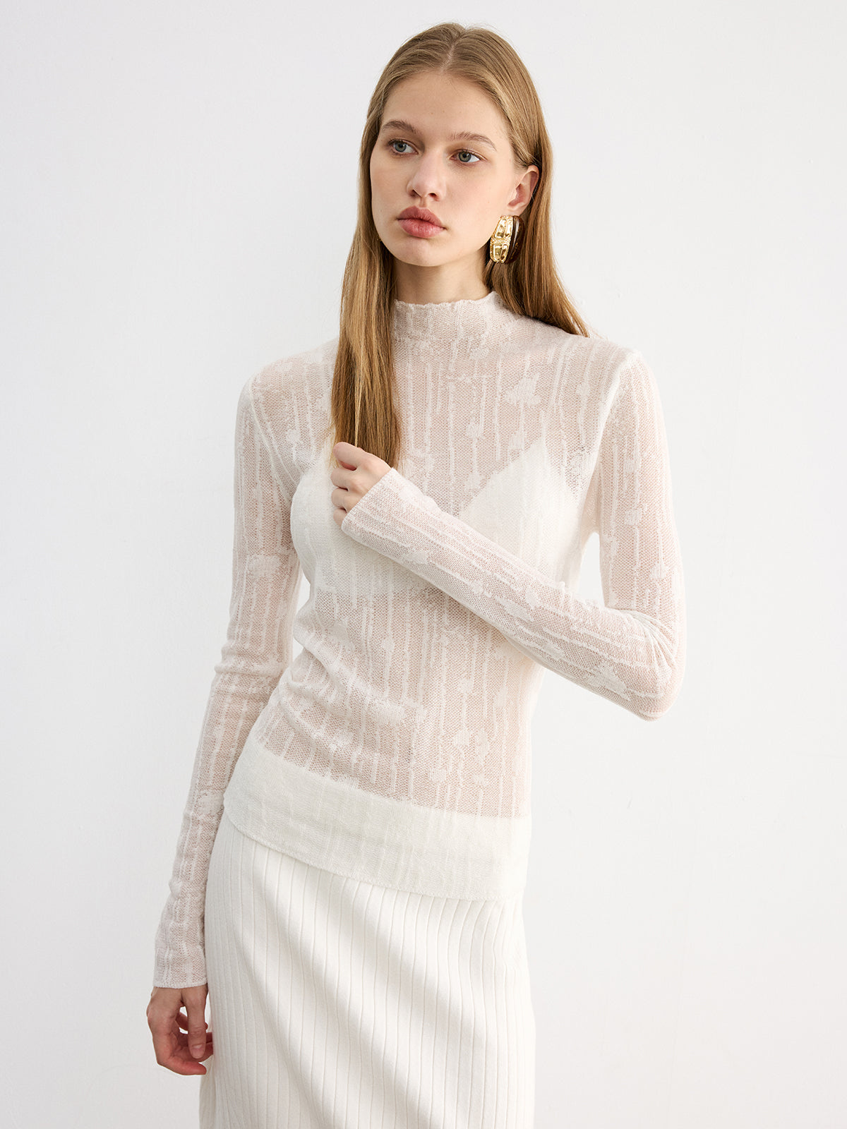 Lace Detail Wool Turtleneck Top — Svelte Chic