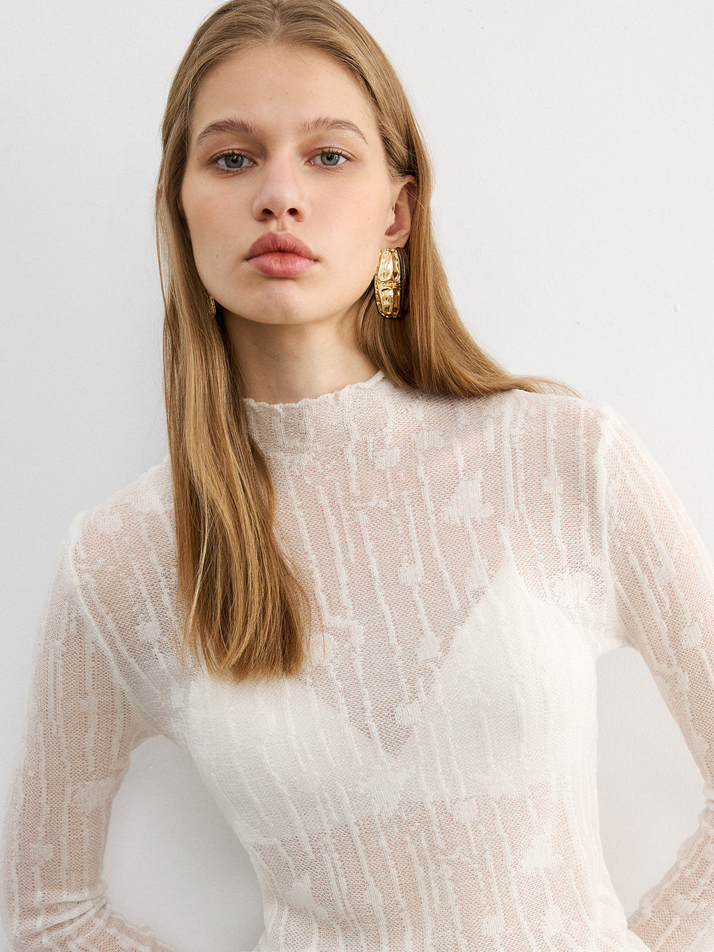 Lace Detail Wool Turtleneck Top — Svelte Chic