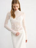 Lace Detail Wool Turtleneck Top in White — Svelte Chic