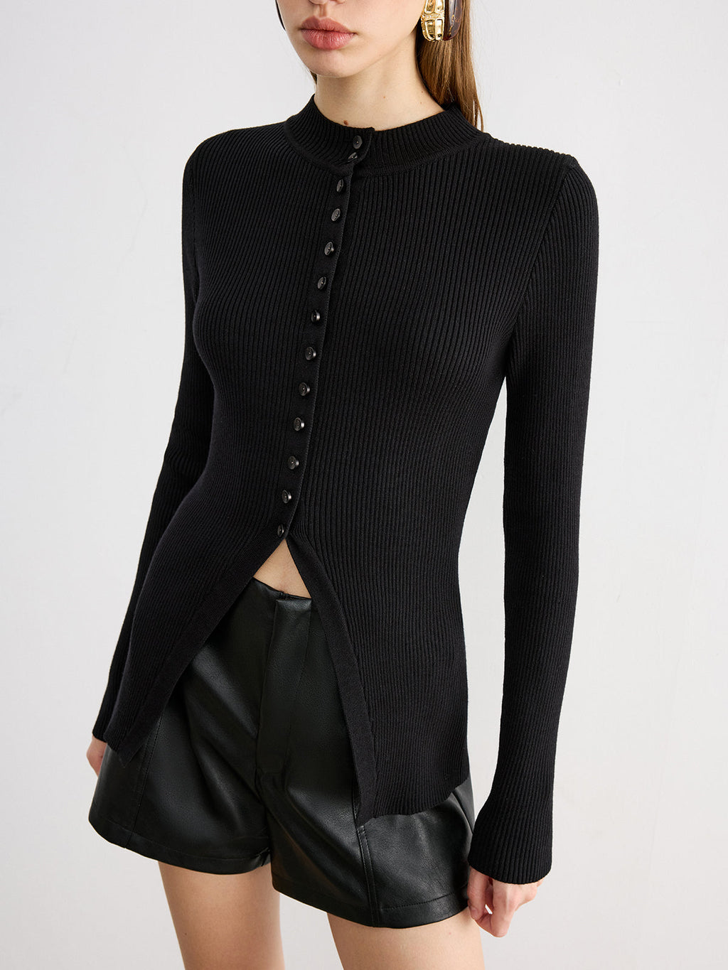 Button V-Neck Knit Top — Svelte Chic