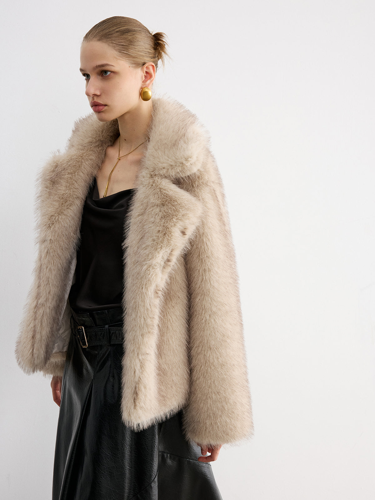 Shawl Collar Plush Cropped Coat — Svelte Chic