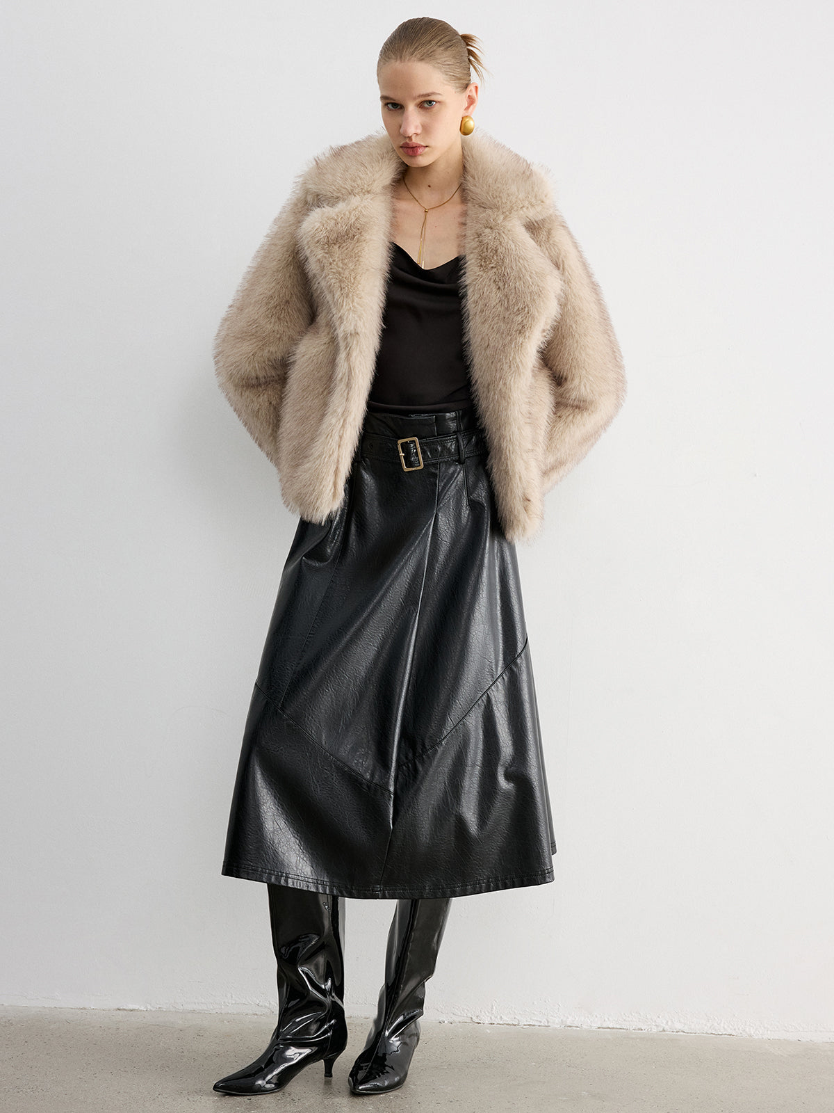 Shawl Collar Plush Cropped Coat — Svelte Chic
