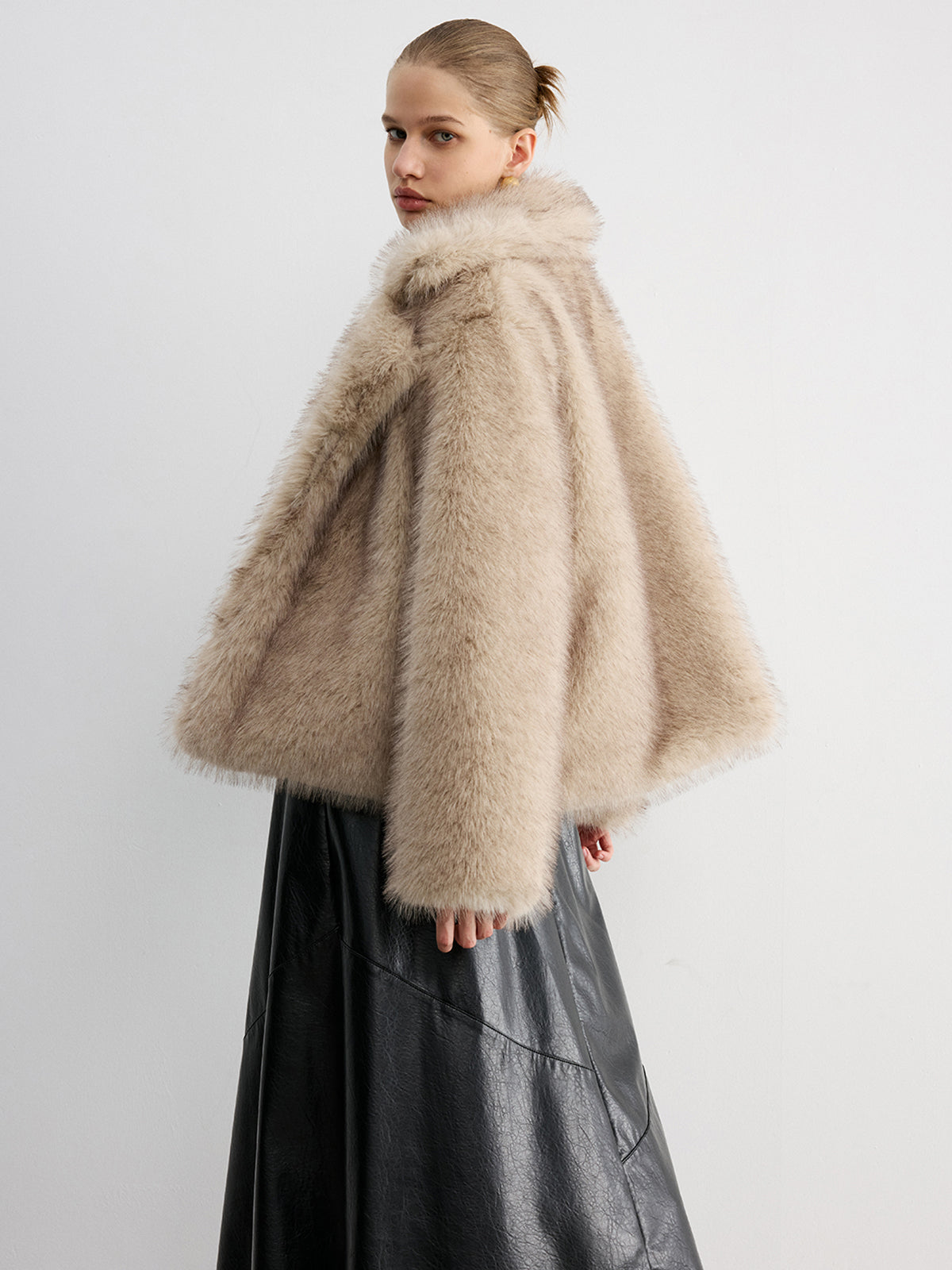 Shawl Collar Plush Cropped Coat — Svelte Chic