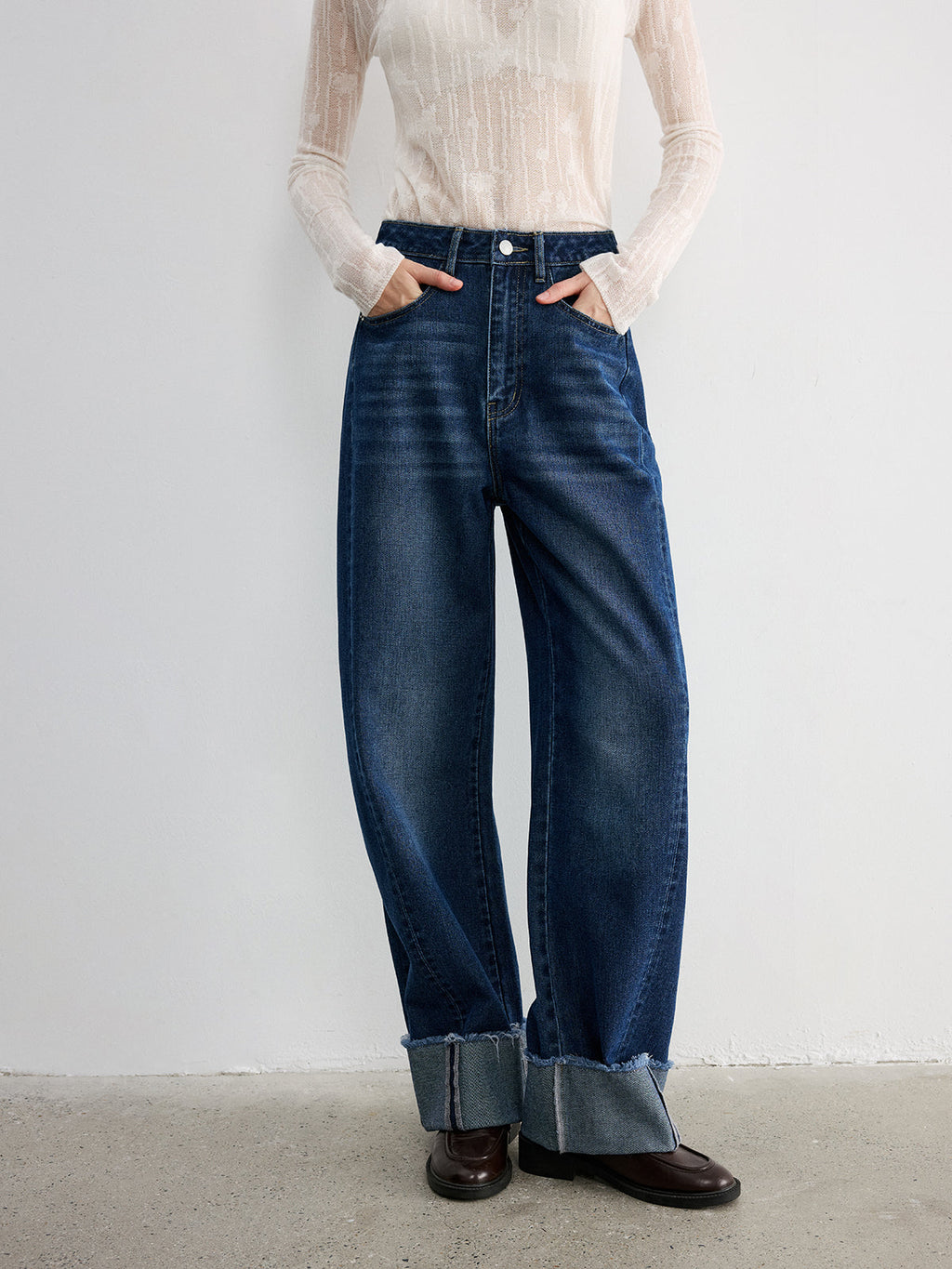 Frayed Hem Denim Jeans in Navy — Svelte Chic