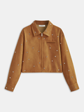 Suede Effect Zip Jacket in Orange — Svelte Chic