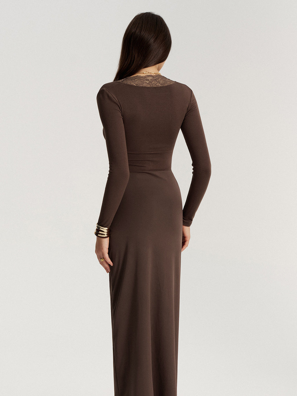 Draped Lace V-Neck Maxi Dress — Svelte Chic