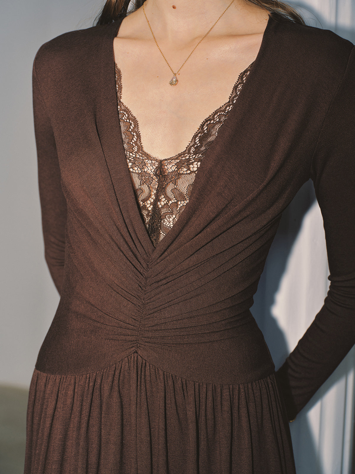 Ruched V-Neck Jersey Maxi Dress — Svelte Chic