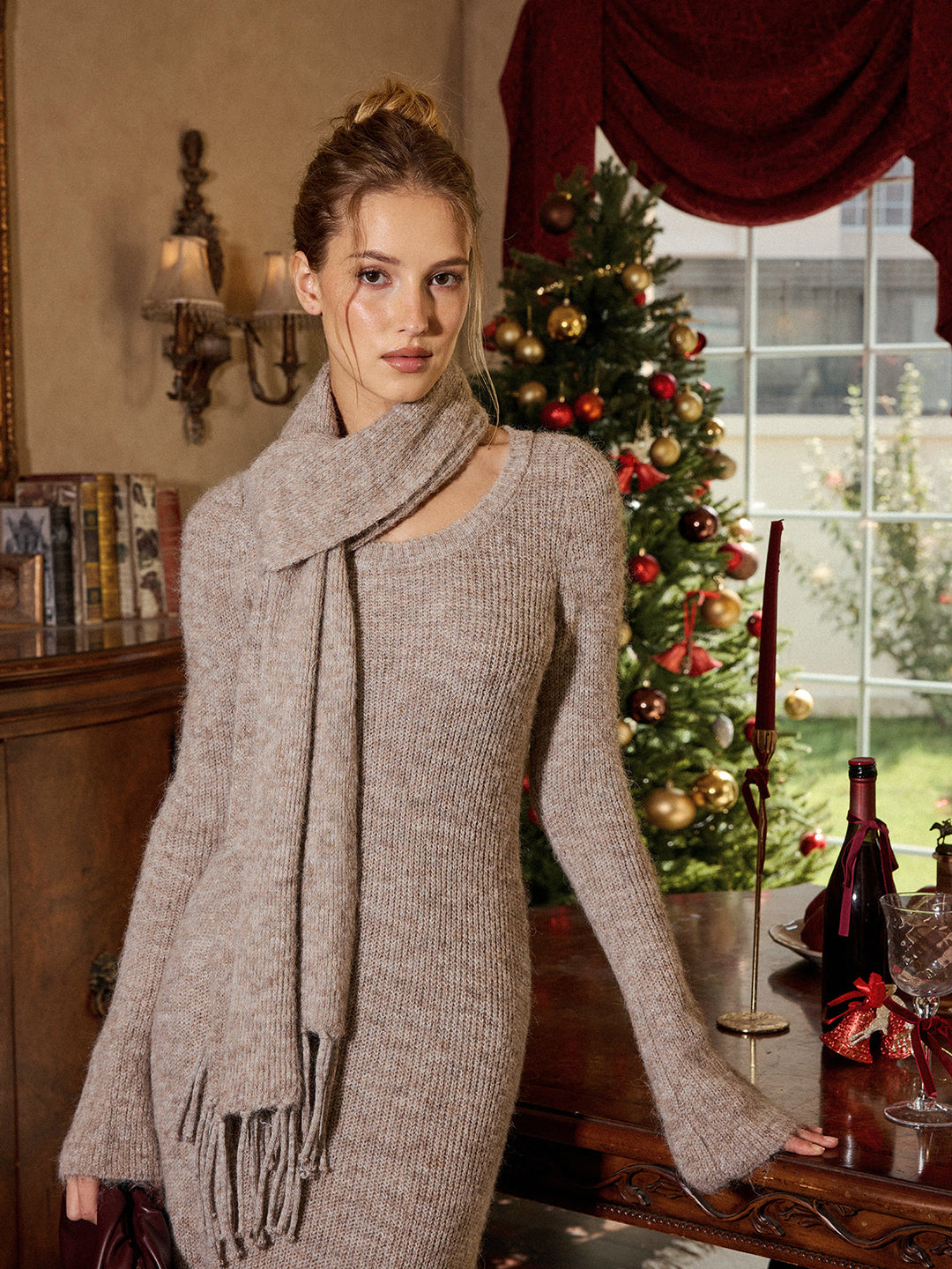 Şal Detay Örme Elbise