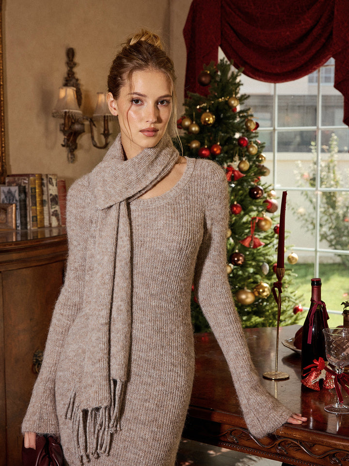 Şal Detay Örme Elbise