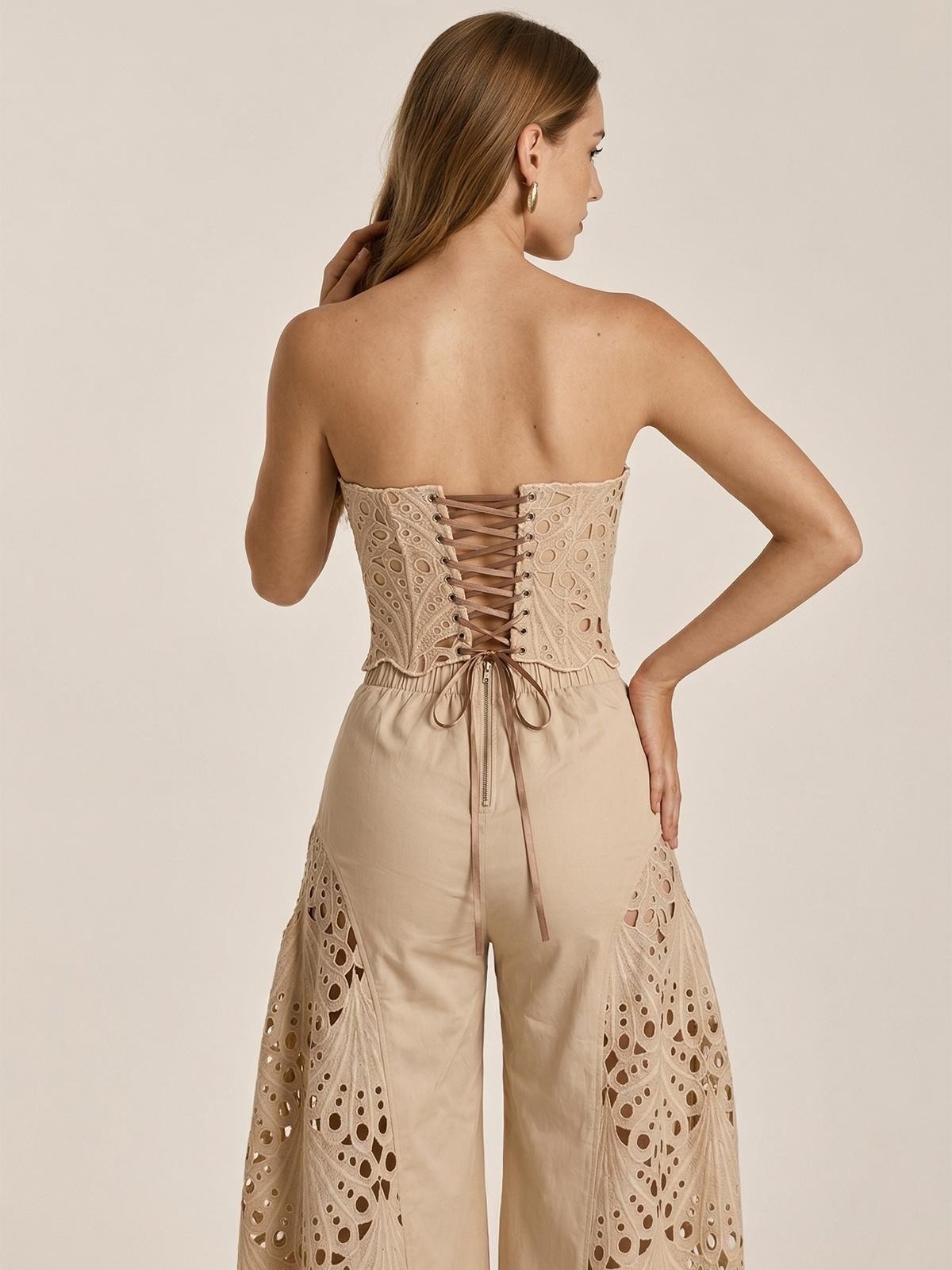 Strapless Lace Top and Wide Leg Trouser Set — Svelte Chic