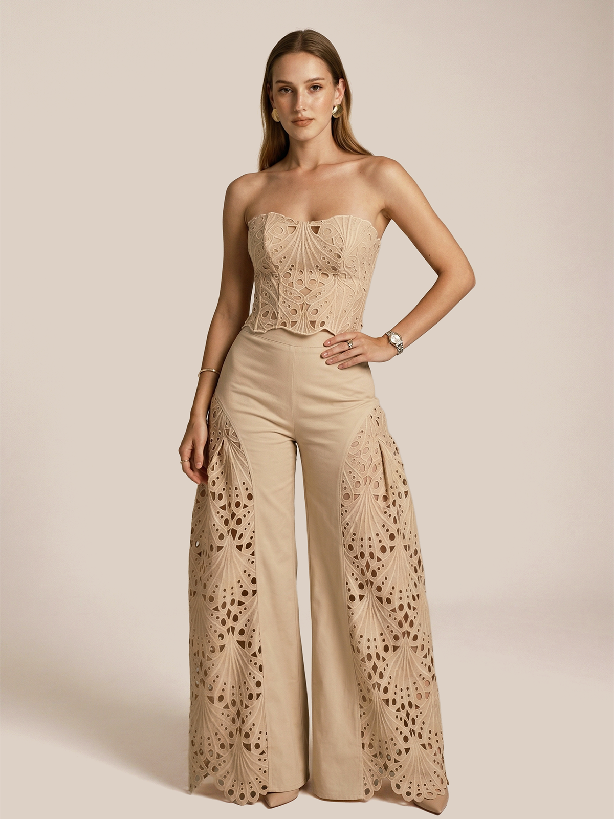 Strapless Lace Top and Wide Leg Trouser Set — Svelte Chic