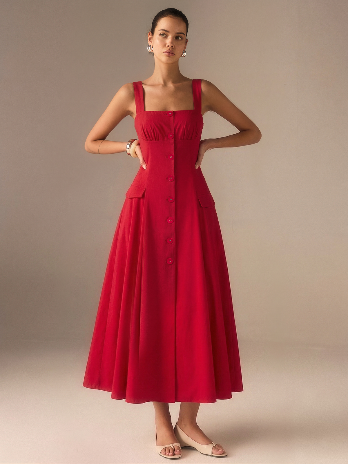 Cotton Blend Button Front Maxi Dress — Svelte Chic