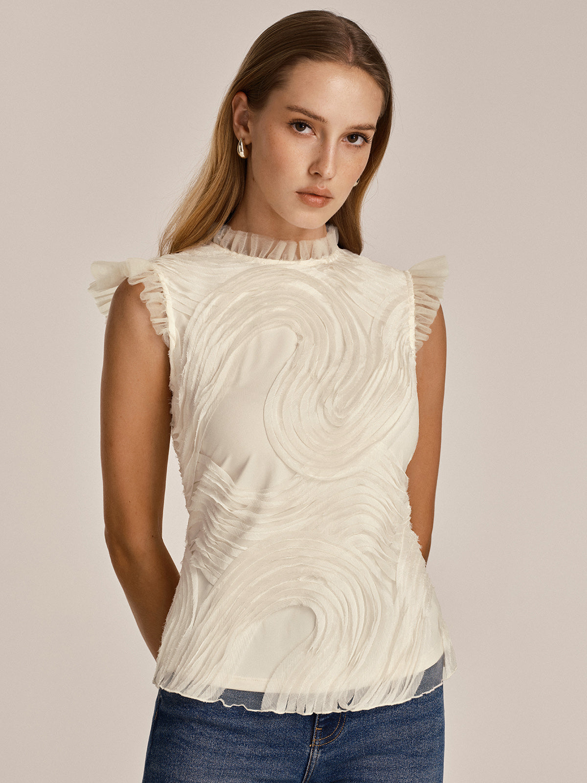 Textured Ruffle Mesh Cami Top — Svelte Chic