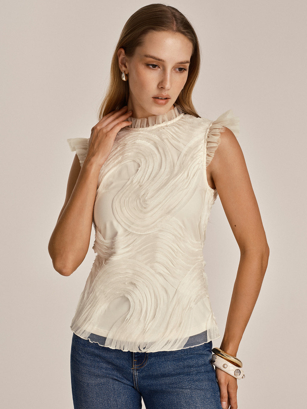 Textured Ruffle Mesh Cami Top — Svelte Chic