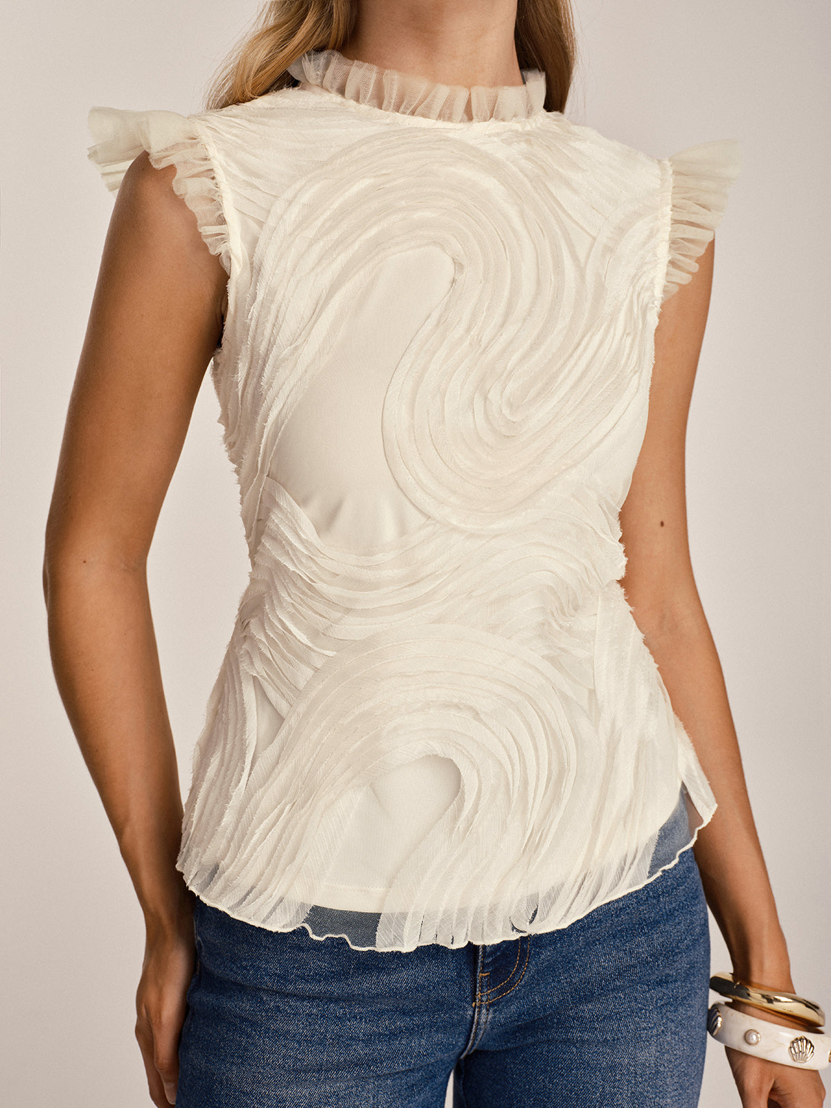 Textured Ruffle Mesh Cami Top — Svelte Chic