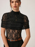 Lace Mock Neck Sheer Top — Svelte Chic