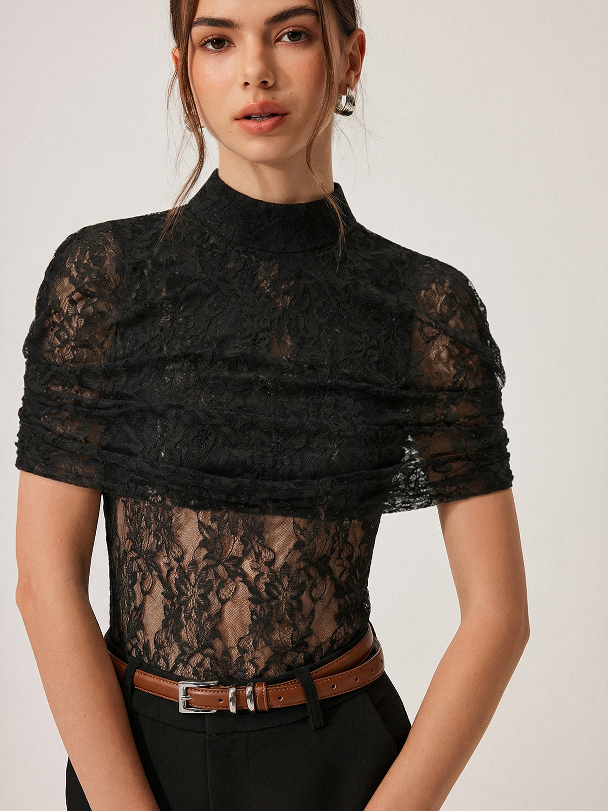 Lace Mock Neck Sheer Top — Svelte Chic