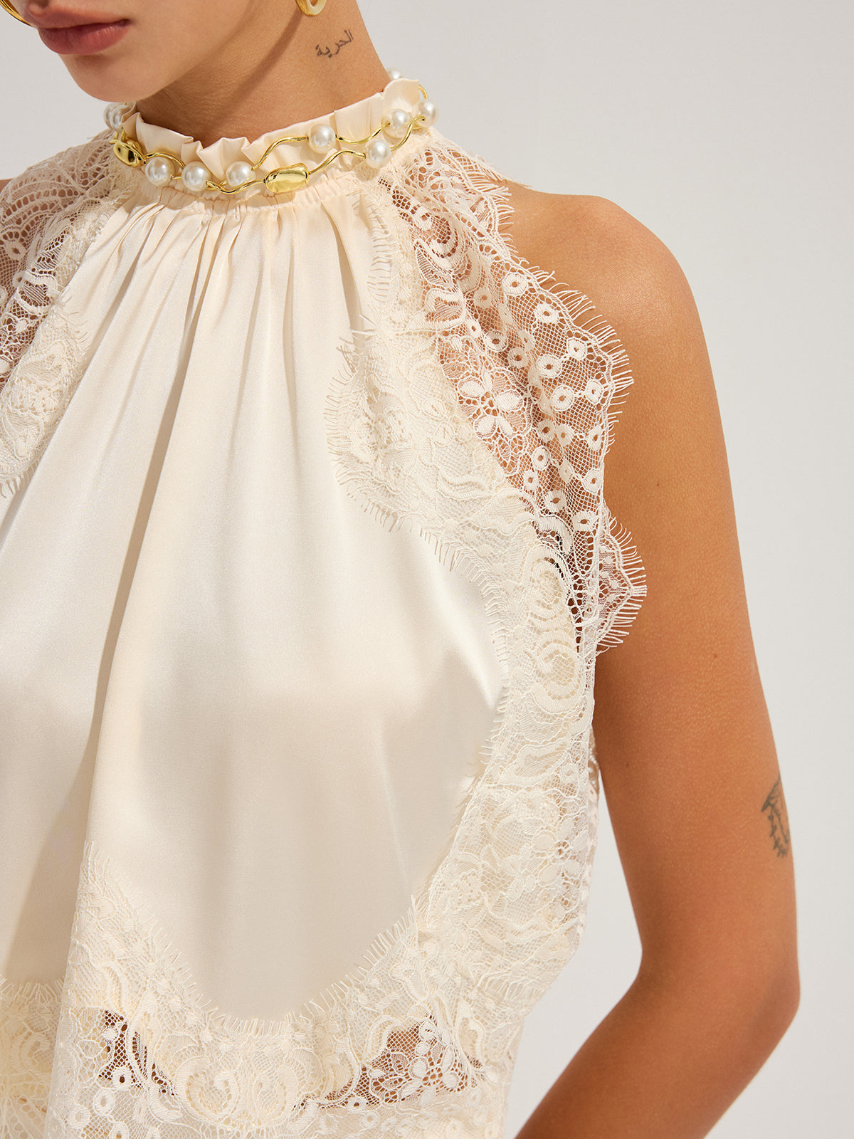 Lace Trim Satin Top and Skirt Set — Svelte Chic