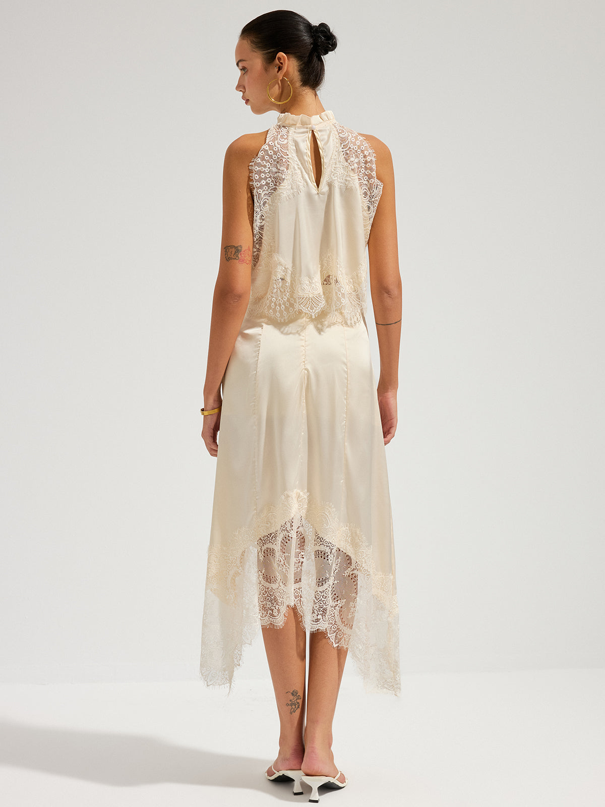 Lace Trim Satin Top and Skirt Set — Svelte Chic