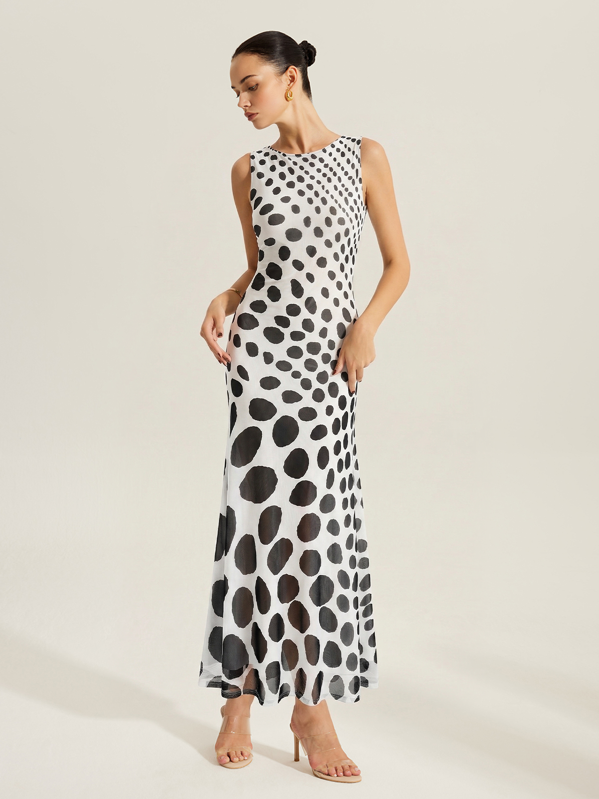 Polka Dot Mesh Strapless Maxi Dress — Svelte Chic