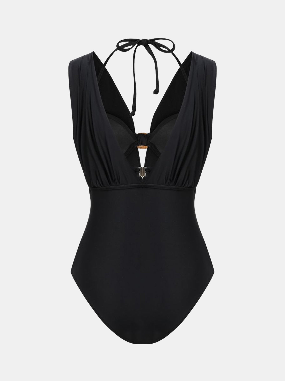 Metal Buckle Deep V Swimsuit — Svelte Chic