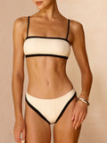Ribbed Contrast Trim Bandeau Bikini Set — Svelte Chic