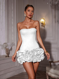 Birtin Çırtlı Çiçek Mini Elbise Beyaz