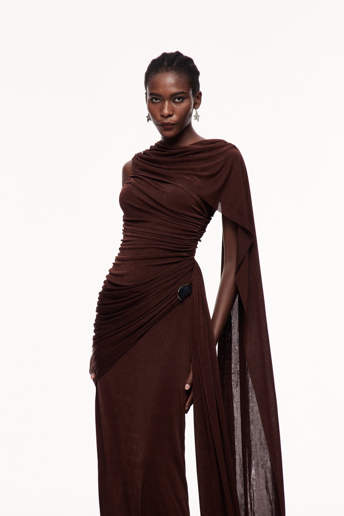 One Shoulder Shawl Detail Maxi Dress — Svelte Chic