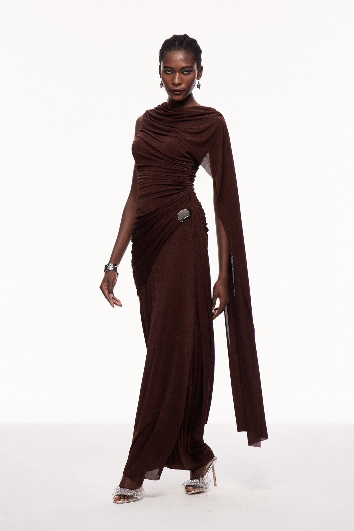 One Shoulder Shawl Detail Maxi Dress — Svelte Chic