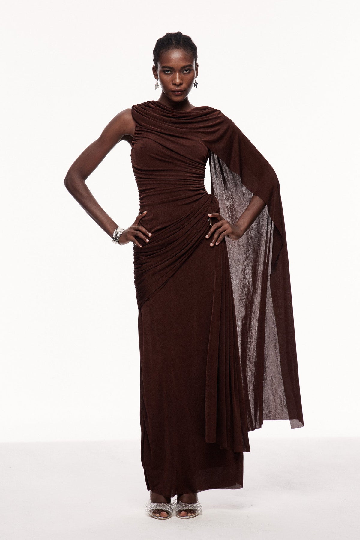One Shoulder Shawl Detail Maxi Dress — Svelte Chic