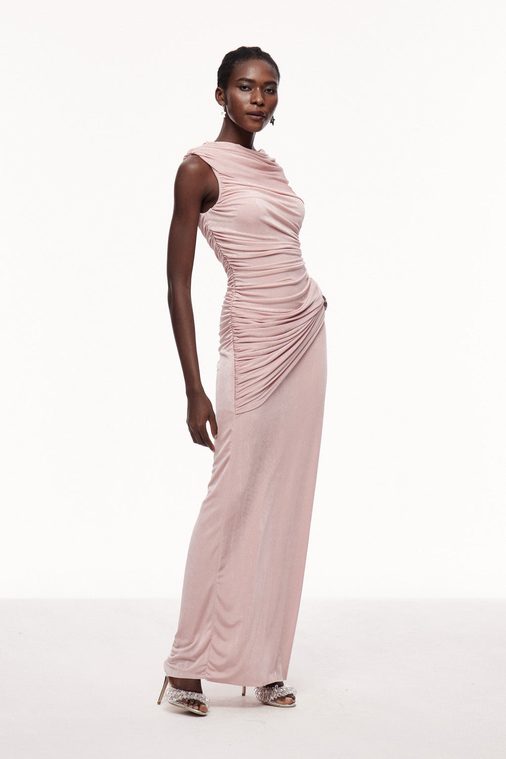 One Shoulder Shawl Maxi Dress in Pink — Svelte Chic