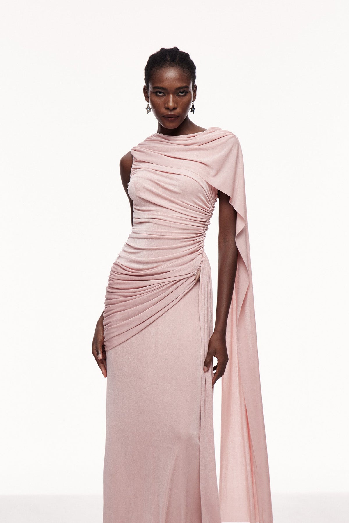 One Shoulder Shawl Maxi Dress in Pink — Svelte Chic