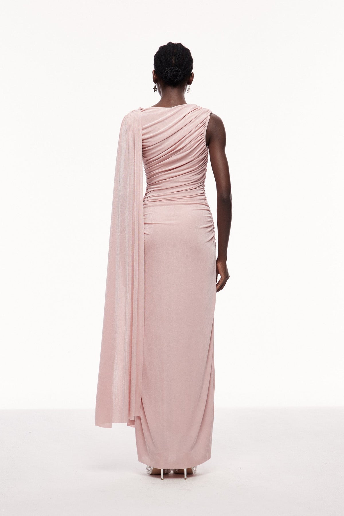 One Shoulder Shawl Maxi Dress in Pink — Svelte Chic