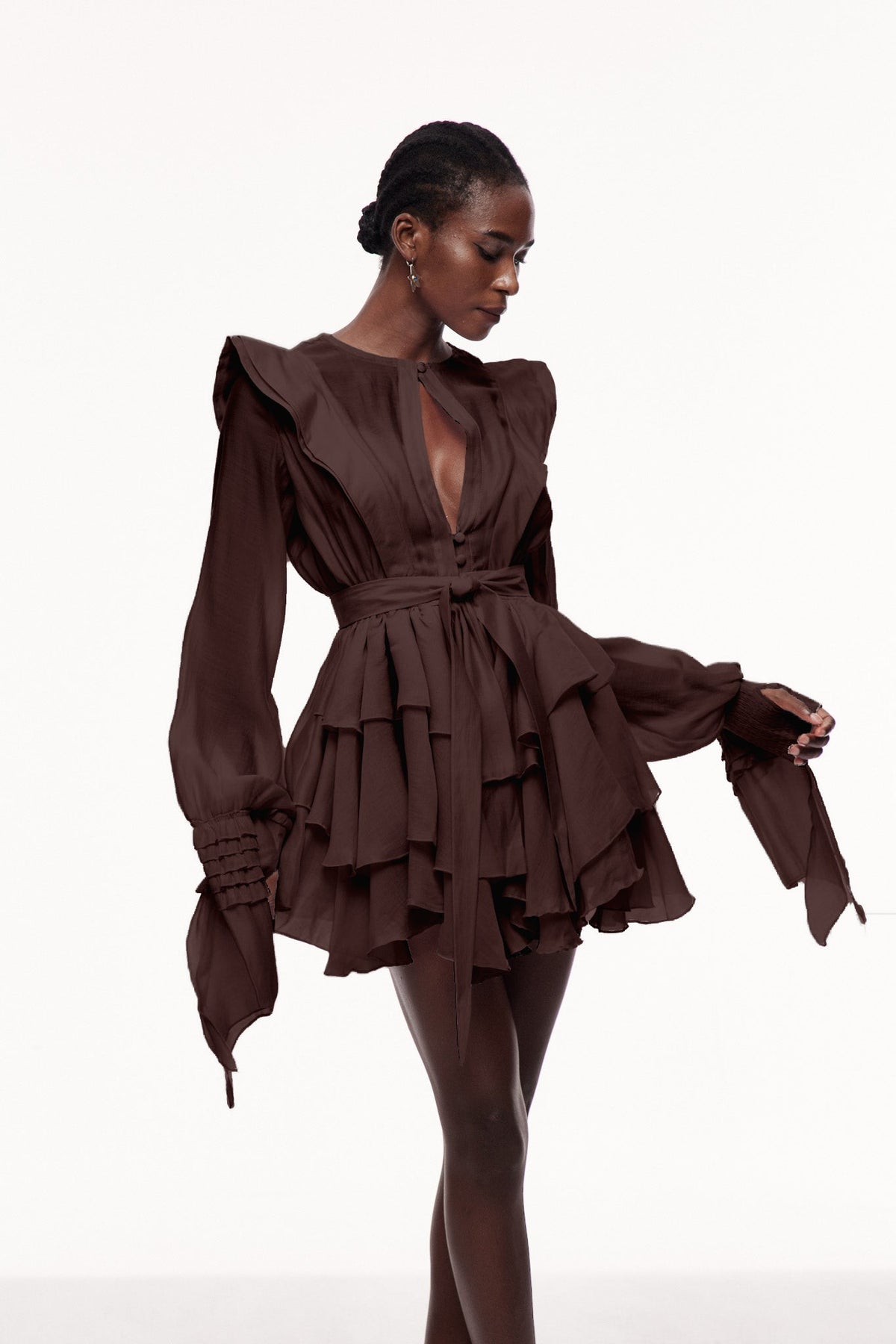 Ruffle Cutout V-Neck Mini Dress — Svelte Chic