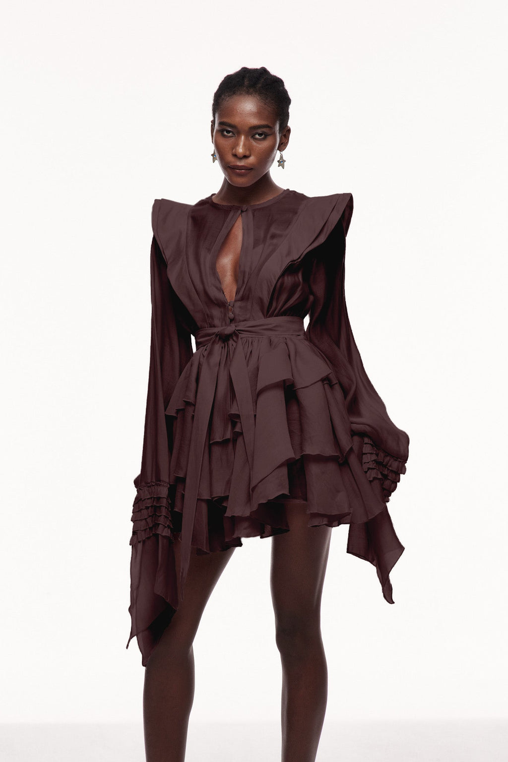 Ruffle Cutout V-Neck Mini Dress — Svelte Chic