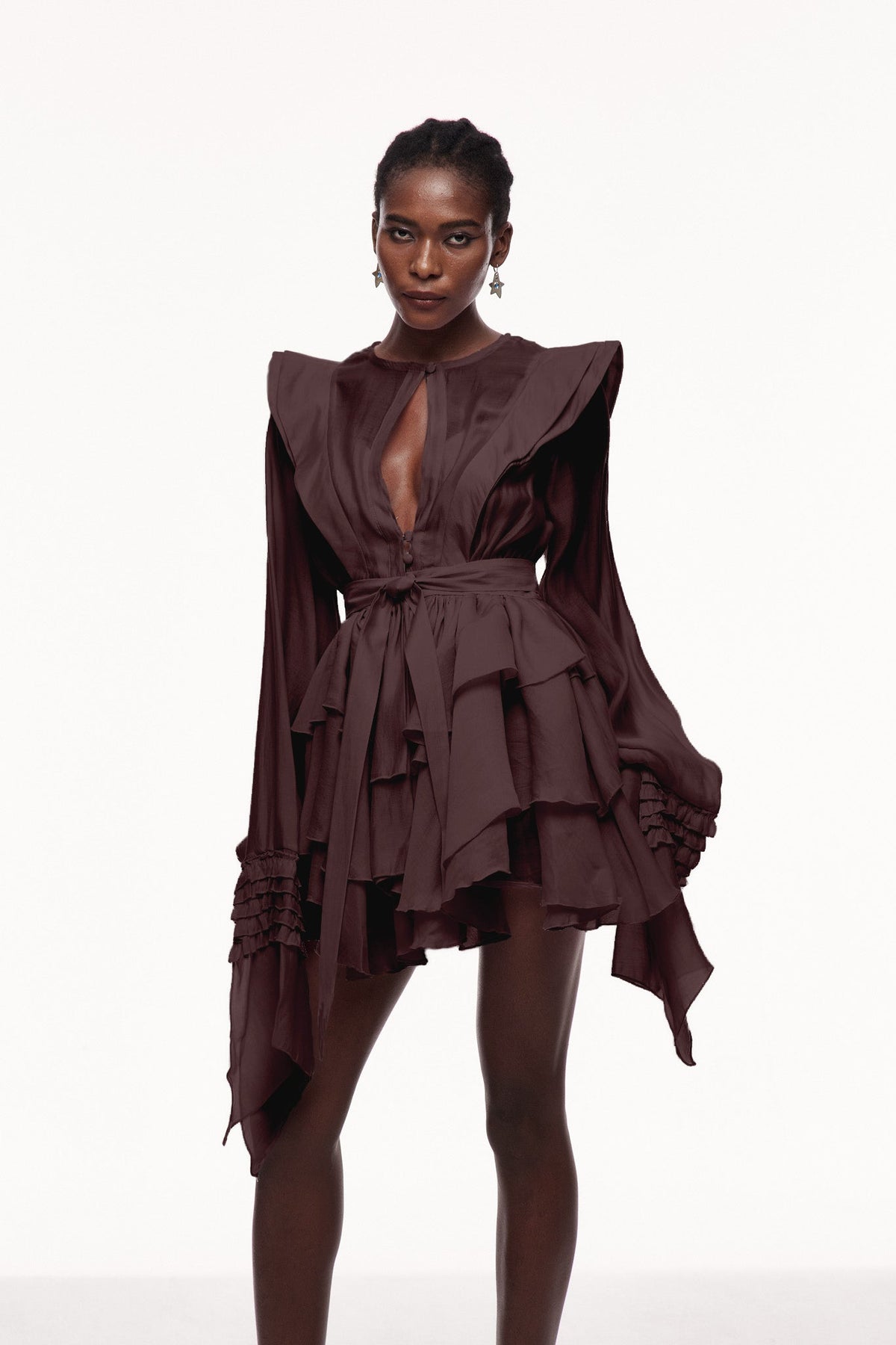 Ruffle Cutout V-Neck Mini Dress — Svelte Chic