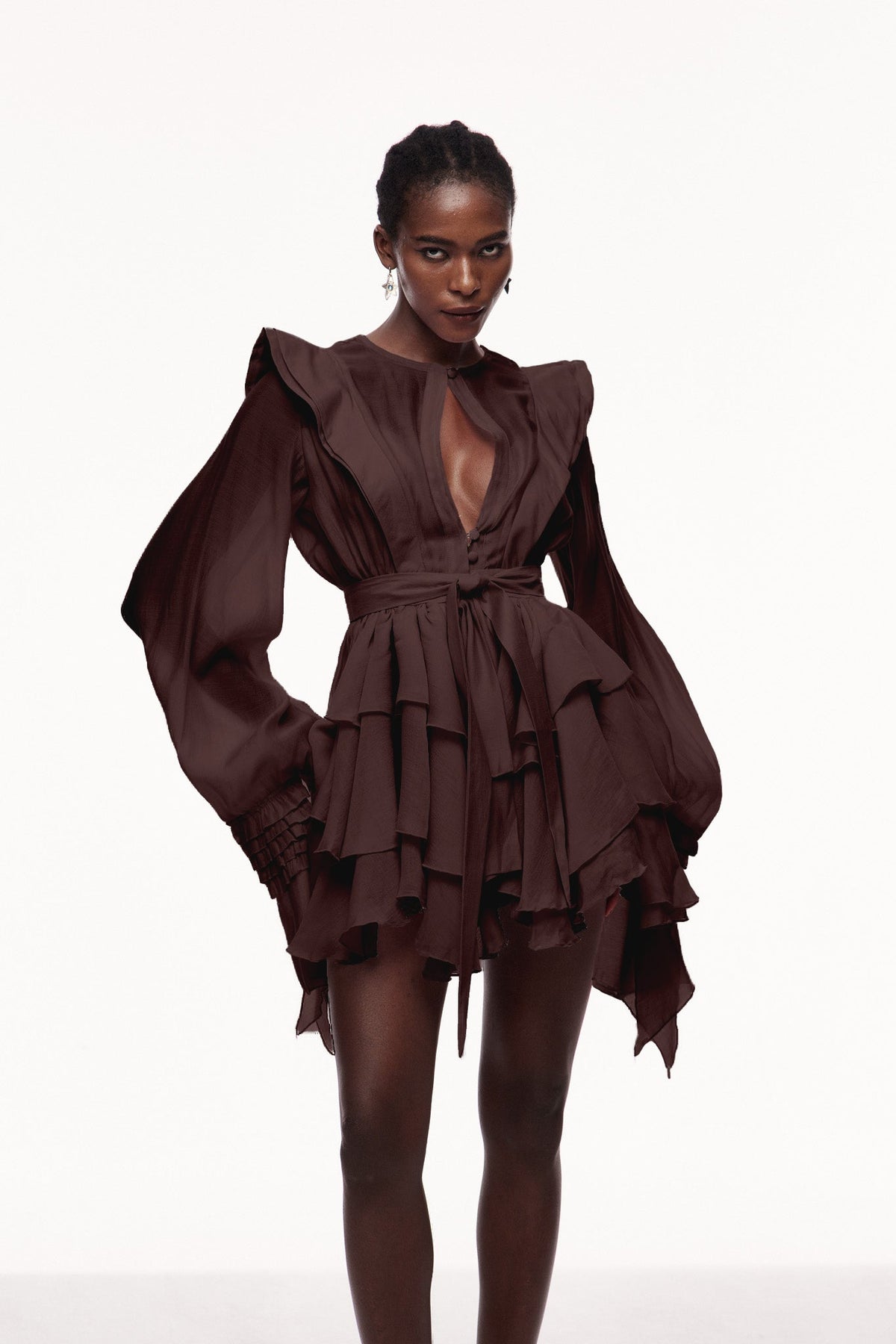 Ruffle Cutout V-Neck Mini Dress — Svelte Chic