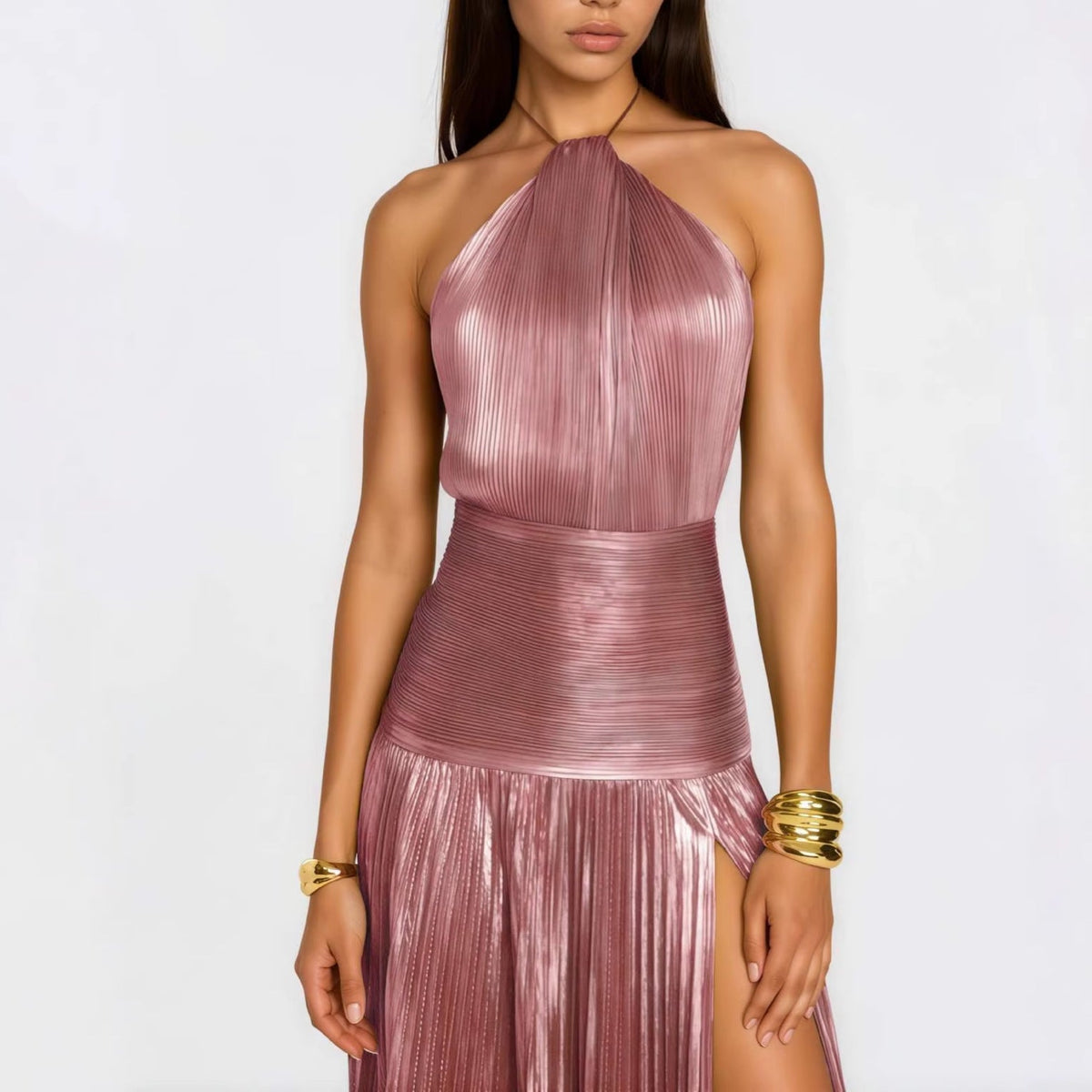 Halter Crossed Neck Maxi Dress in Pink — Svelte Chic