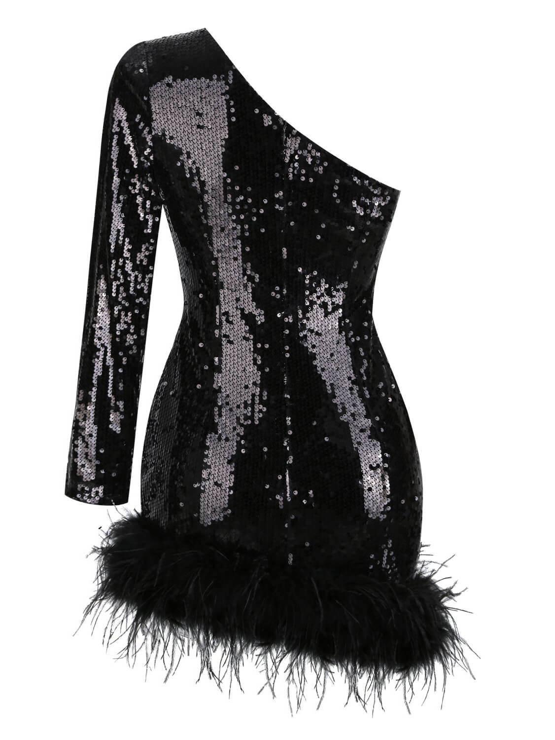 Romy Sequin Feather Mini Dress — Svelte Chic