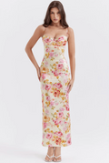 Amelia Floral Satin Maxi Dress in Floral Pink — Svelte Chic